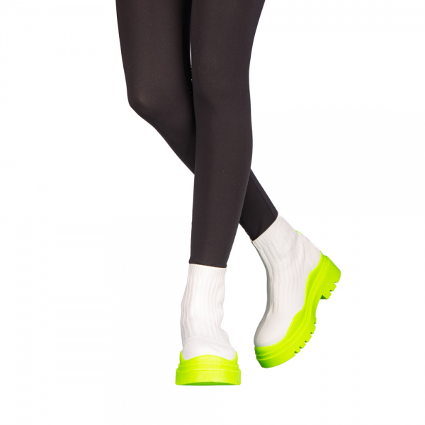 Дамски спортни обувки  Triza бели със фосфоресциращо жълто, 3 - Kalapod.bg